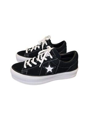 CONVERSE Women's 7 One Star Low Top Black Platform Suede Sneakers 563869C